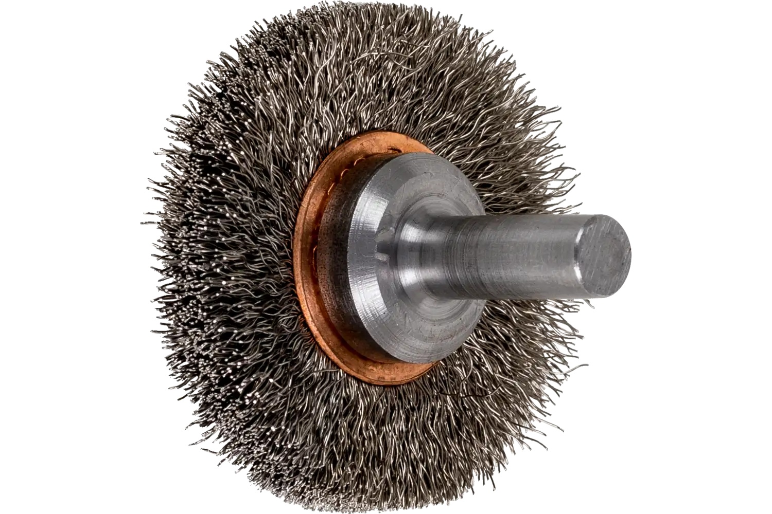 Picture of Pferd Crimped Wire Wheel Brush 1-1/2" Dia. .006 Stainless Steel 1/4" Shank